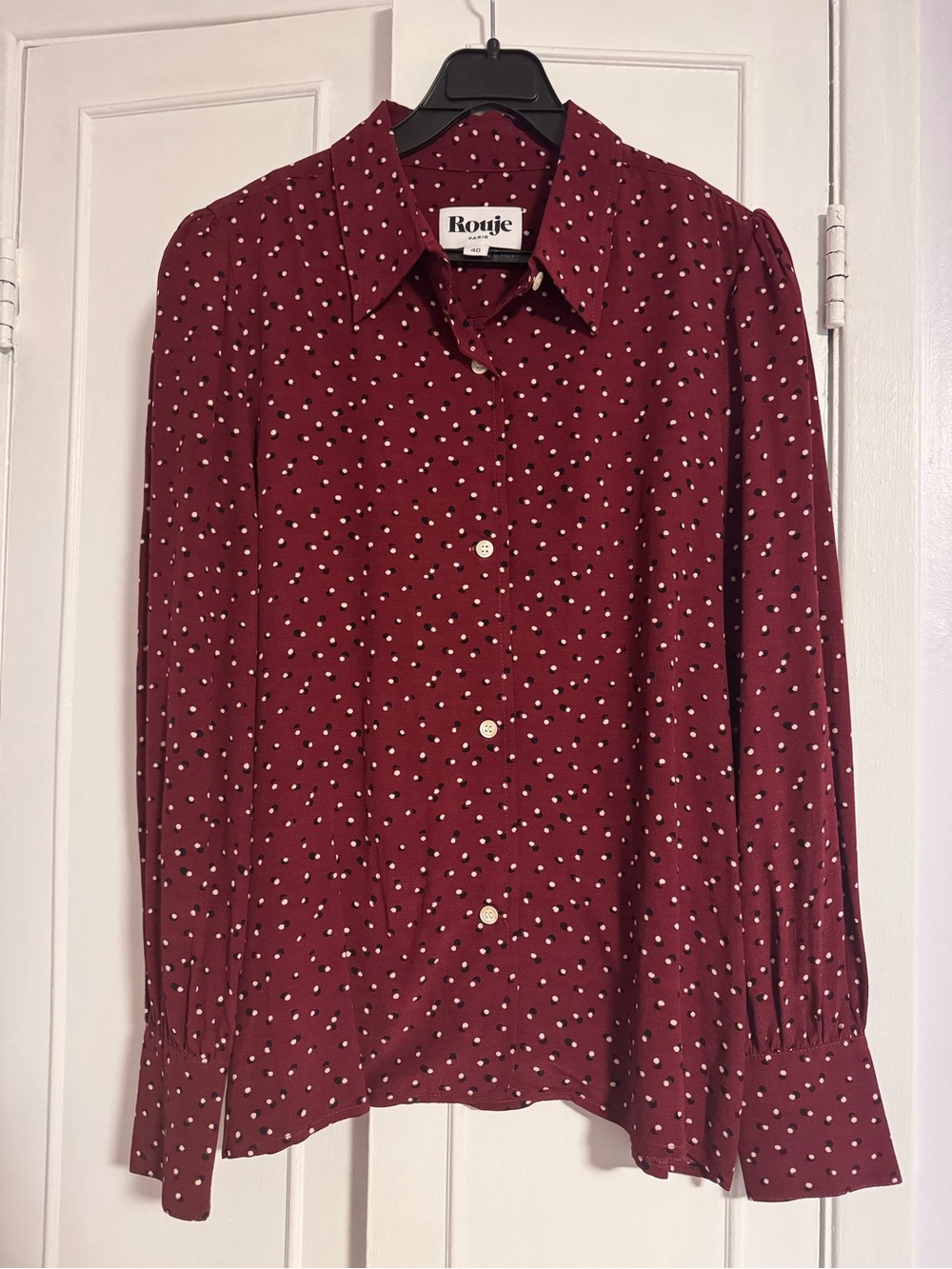 Rouje - Burgundy Polka Dot Button-Up Blouse